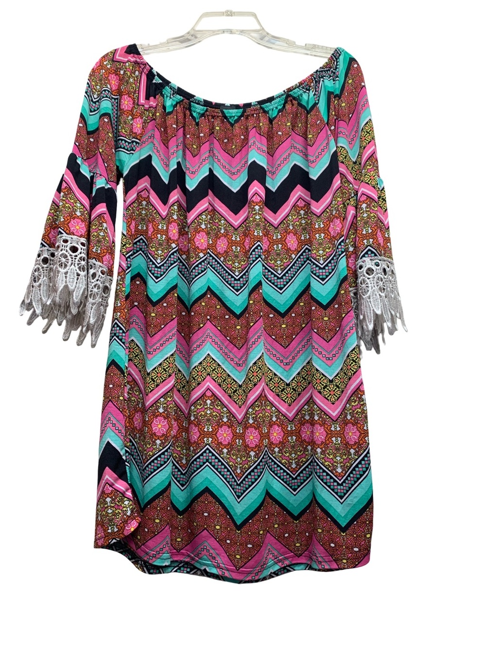 WinWin Colorful Lace Trimmed Tunic – Pink, Orange, Teal, Black